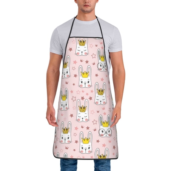 Naloa 1Pack Adjustable Bib Apron Waterdrop Resistant Cooking Kitchen Aprons for Women Men Chef, Queen For Rabbit Print