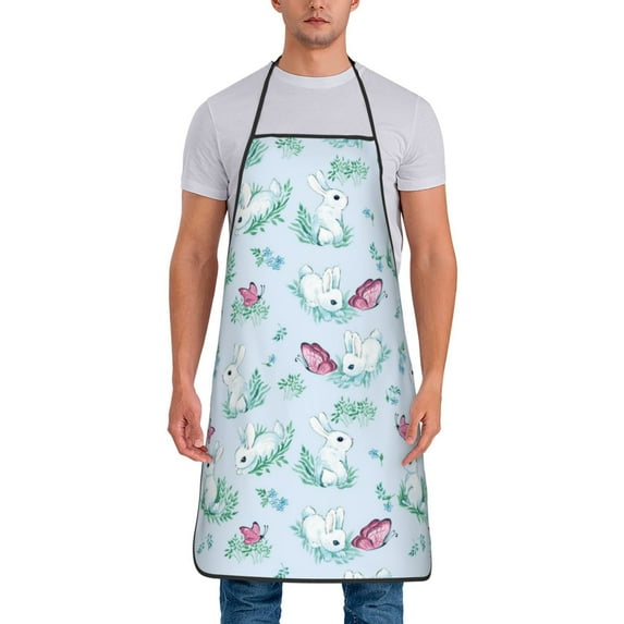 Naloa 1Pack Adjustable Bib Apron Waterdrop Resistant Cooking Kitchen Aprons for Women Men Chef, Rabbit And Butterfly Print