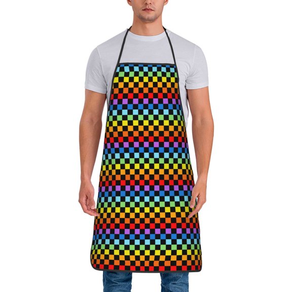 Naloa 1Pack Adjustable Bib Apron Waterdrop Resistant Cooking Kitchen Aprons for Women Men Chef, Rainbow Chequerboard Print
