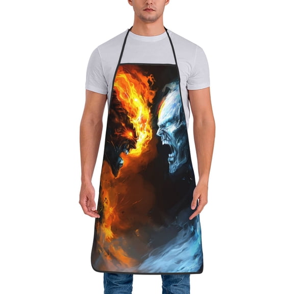 Naloa 1Pack Adjustable Bib Apron Waterdrop Resistant Cooking Kitchen Aprons for Women Men Chef, Red And Blue Fire Skull Warrior Print