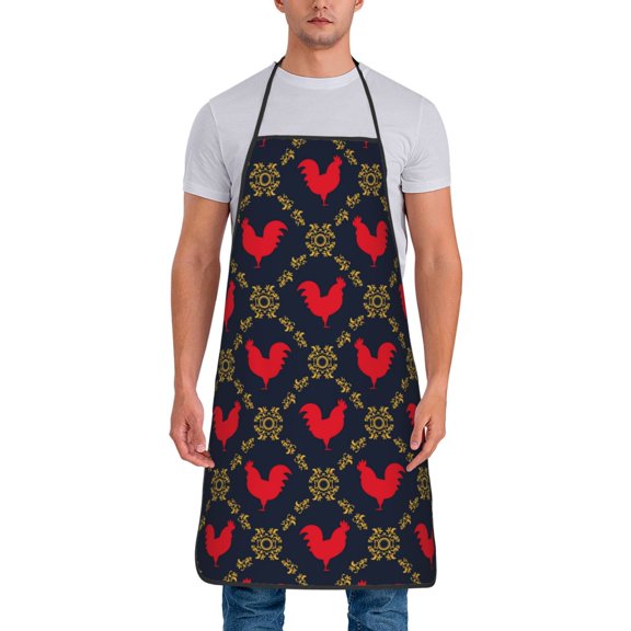 Naloa 1Pack Adjustable Bib Apron Waterdrop Resistant Cooking Kitchen Aprons for Women Men Chef, Red Rooster Print