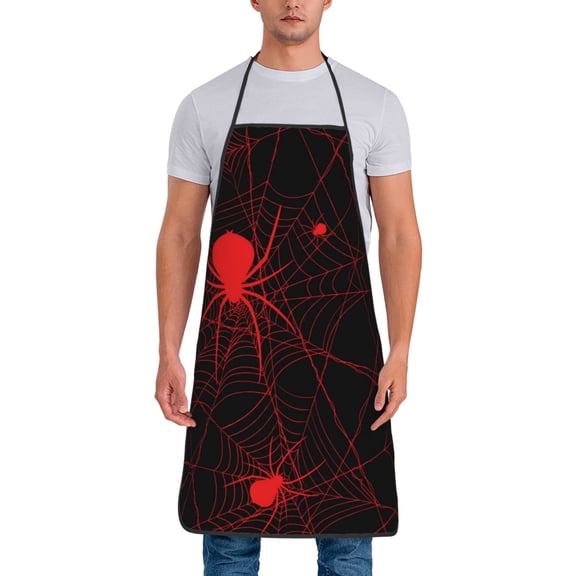 Naloa 1Pack Adjustable Bib Apron Waterdrop Resistant Cooking Kitchen Aprons for Women Men Chef, Red Spider On The Web Print