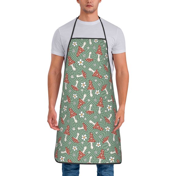 Naloa 1Pack Adjustable Bib Apron Waterdrop Resistant Cooking Kitchen Aprons for Women Men Chef, Retro Hippie Groovy Mushroom Print