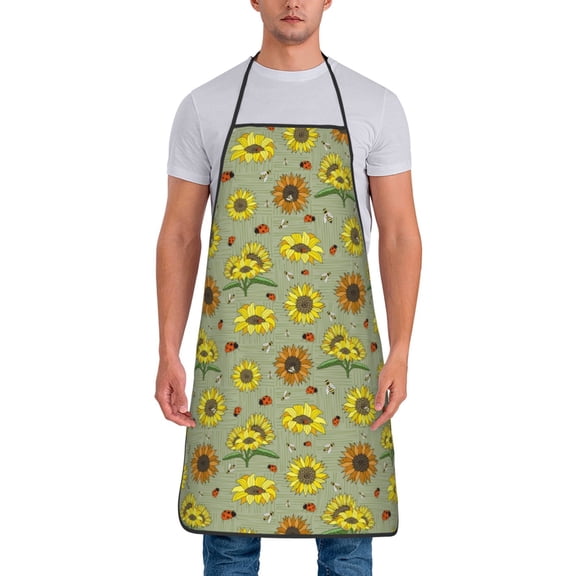 Naloa 1Pack Adjustable Bib Apron Waterdrop Resistant Cooking Kitchen Aprons for Women Men Chef, Sage Green With Sunflowers Print
