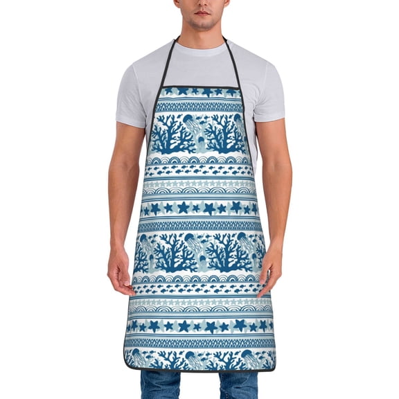Naloa 1Pack Adjustable Bib Apron Waterdrop Resistant Cooking Kitchen Aprons for Women Men Chef, Sea Underwater Jellyfish Print