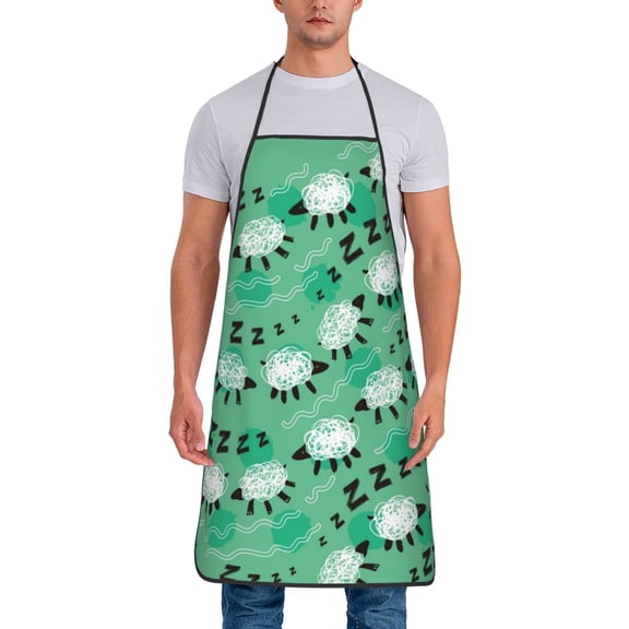Naloa 1Pack Adjustable Bib Apron Waterdrop Resistant Cooking Kitchen Aprons for Women Men Chef, Sheep Zzz Print