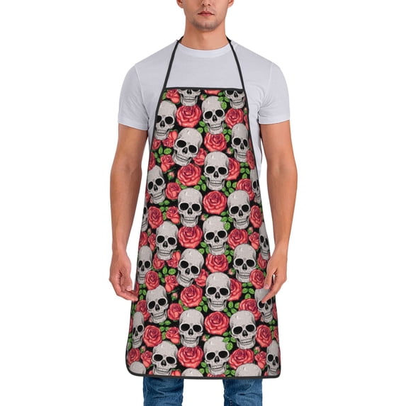 Naloa 1Pack Adjustable Bib Apron Waterdrop Resistant Cooking Kitchen Aprons for Women Men Chef, Skull and Roses Print