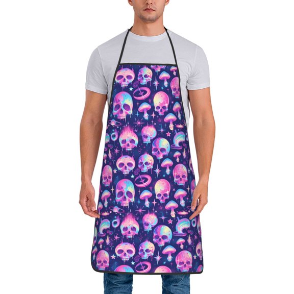 Naloa 1Pack Adjustable Bib Apron Waterdrop Resistant Cooking Kitchen Aprons for Women Men Chef, Skull rainbow color Print