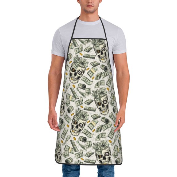 Naloa 1Pack Adjustable Bib Apron Waterdrop Resistant Cooking Kitchen Aprons for Women Men Chef, Skull with Cash Print