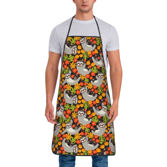 Naloa 1Pack Adjustable Bib Apron Waterdrop Resistant Cooking Kitchen Aprons for Women Men Chef, Sloth on the Branch Print