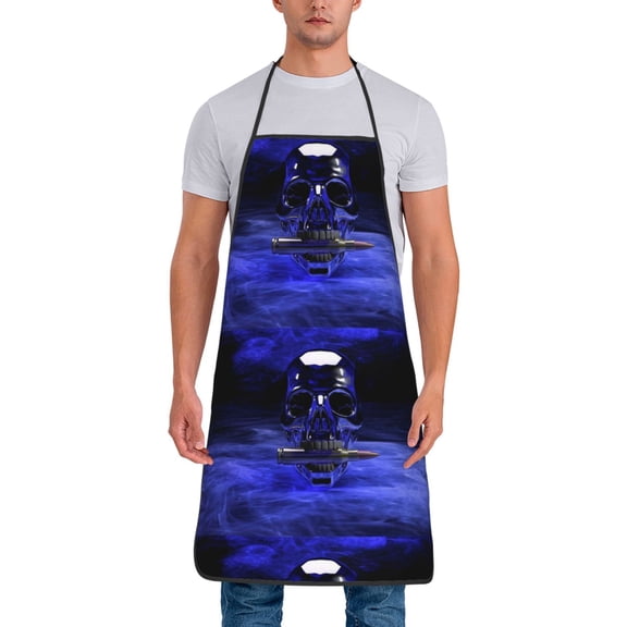 Naloa 1Pack Adjustable Bib Apron Waterdrop Resistant Cooking Kitchen Aprons for Women Men Chef, Steel Skull Print