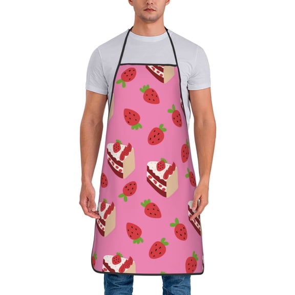 Naloa 1Pack Adjustable Bib Apron Waterdrop Resistant Cooking Kitchen Aprons for Women Men Chef, Strawberry Cake Print