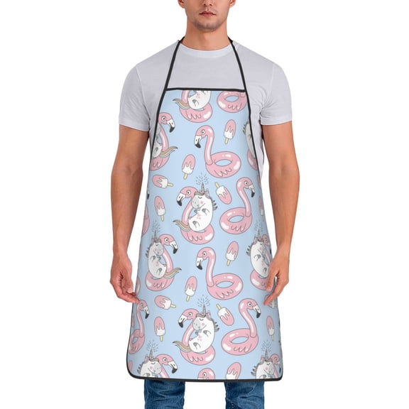 Naloa 1Pack Adjustable Bib Apron Waterdrop Resistant Cooking Kitchen Aprons for Women Men Chef, Summer Cute Unicorns Print