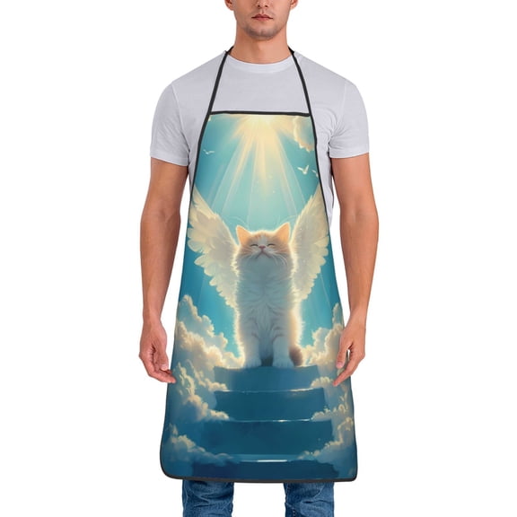 Naloa 1Pack Adjustable Bib Apron Waterdrop Resistant Cooking Kitchen Aprons for Women Men Chef, Sunshine Cute Winged Cat Print