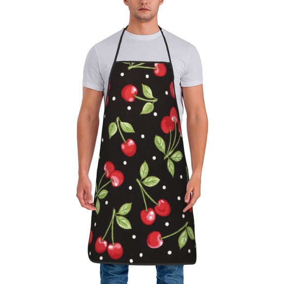 Naloa 1Pack Adjustable Bib Apron Waterdrop Resistant Cooking Kitchen Aprons for Women Men Chef, Sweet Red Cherry Print