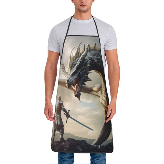 Naloa 1Pack Adjustable Bib Apron Waterdrop Resistant Cooking Kitchen Aprons for Women Men Chef, Swordsman Cool Dragon Print