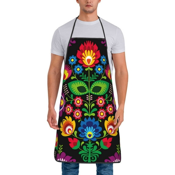 Naloa 1Pack Adjustable Bib Apron Waterdrop Resistant Cooking Kitchen Aprons for Women Men Chef, Traditional Floral Polish Print