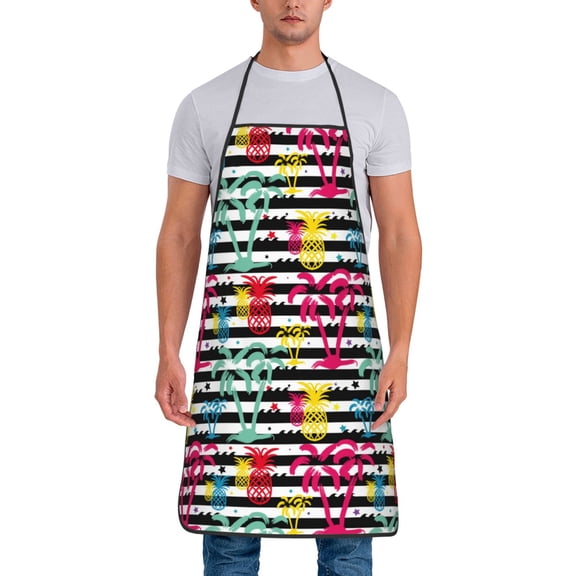 Naloa 1Pack Adjustable Bib Apron Waterdrop Resistant Cooking Kitchen Aprons for Women Men Chef, Trendy Colorful Pineapples Print