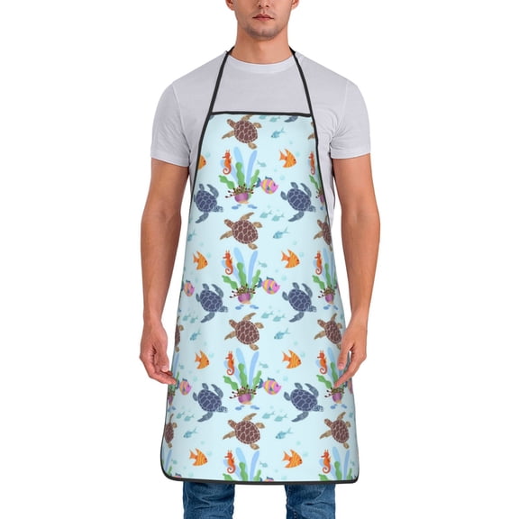 Naloa 1Pack Adjustable Bib Apron Waterdrop Resistant Cooking Kitchen Aprons for Women Men Chef, Turtle Print