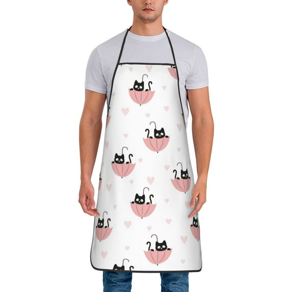 Naloa 1Pack Adjustable Bib Apron Waterdrop Resistant Cooking Kitchen Aprons for Women Men Chef, Umbrella Cat Print