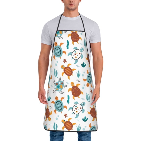 Naloa 1Pack Adjustable Bib Apron Waterdrop Resistant Cooking Kitchen Aprons for Women Men Chef, Various Turtle Print