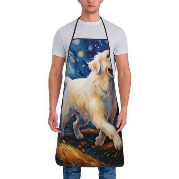 Naloa 1Pack Adjustable Bib Apron Waterdrop Resistant Cooking Kitchen Aprons for Women Men Chef, Vintage Starry Sky Labrador Print