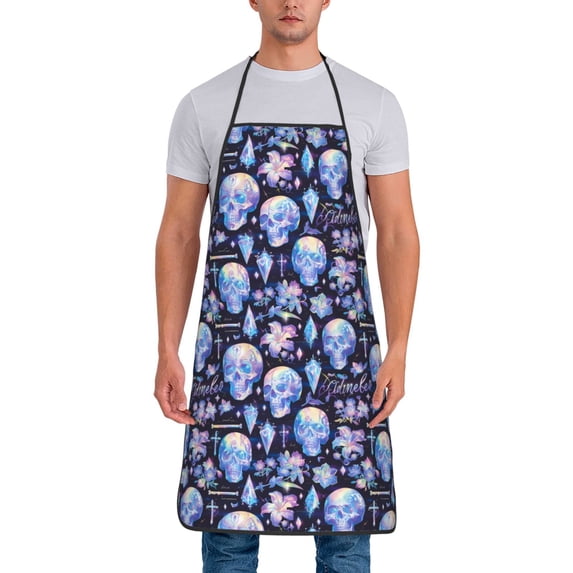 Naloa 1Pack Adjustable Bib Apron Waterdrop Resistant Cooking Kitchen Aprons for Women Men Chef, crystal cool Skull flower Print