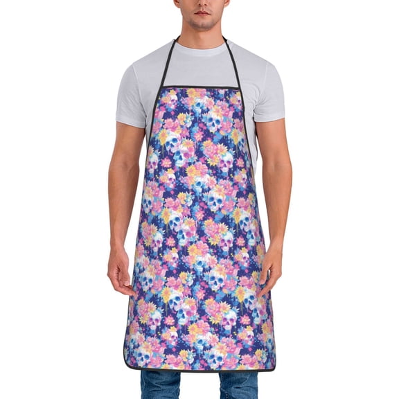Naloa 1Pack Adjustable Bib Apron Waterdrop Resistant Cooking Kitchen Aprons for Women Men Chef, graffiti style Skull flower Print