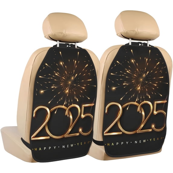 Naloa 2025 Golden On New Year 2Pcs Anti-Kick Back Seat Cover Kick Mat, Car Seat Protector with 3 Storage Pockets