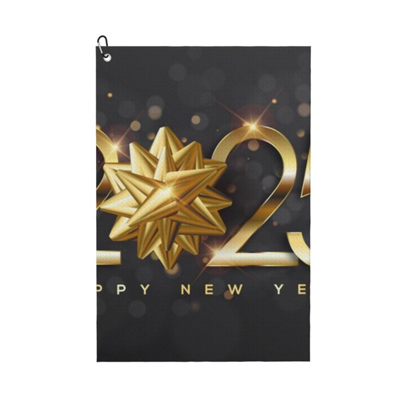 Naloa 2025 Happy New Year 1 Golf Towel Golf Gift for Men and Women Golf Towel with Carabiner Clip to Quickly Remove Mud, Dirt and Sweat