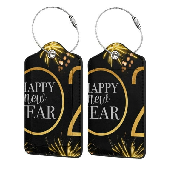 Naloa 2025 New Year New Luggage Tag for Suitcase Leather Baggage Tag with Stainless Steel Loop Privacy Cover for Women Men Girls-4 PCS