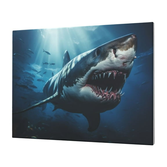 Naloa 3D Realistic Shark Print Canvas Picture,Wall Pictures, Modern Decorative Poster,Art Prints for Bedroom, Toilet, 40 x 30 cm, Built-in Wooden Frame