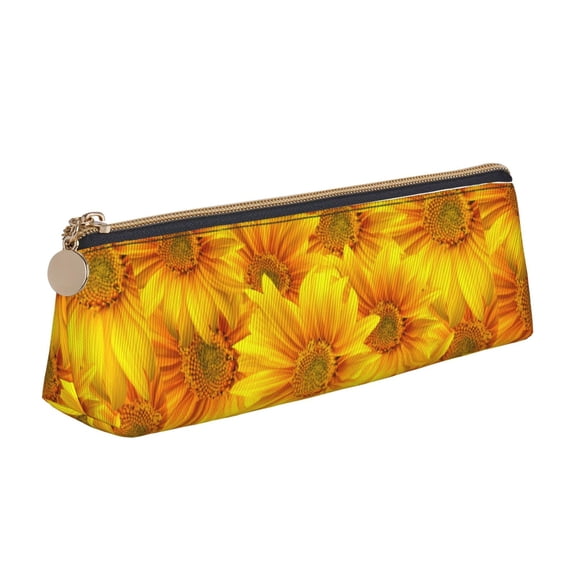 Naloa 3D Sunflowers Print Leather Pencil Case - Portable Big Capacity Pencil Pouch Organizer Bag Stationery Bag for Work & Office Pencil Pen Case