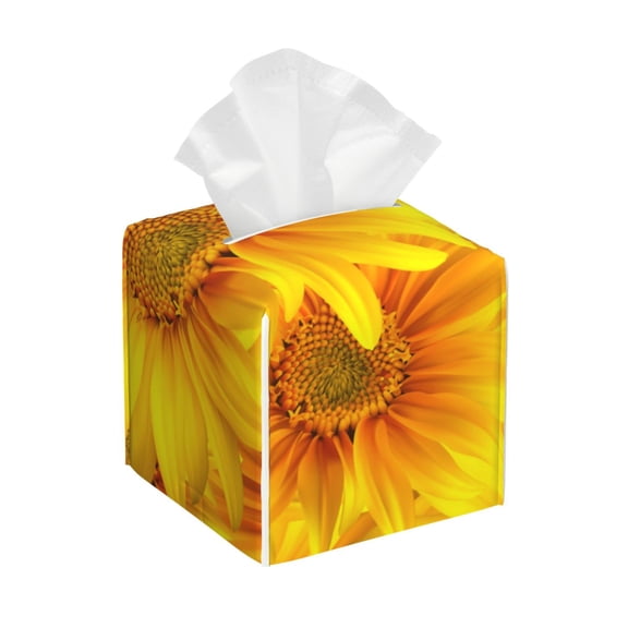Naloa 3D Sunflowers Tissue Box CoverLeather Tissue Holder Square Facial Tissue Case Facial Paper Organizer Dispenser for Bathroom, Vanity Countertop, Tabletop, Car