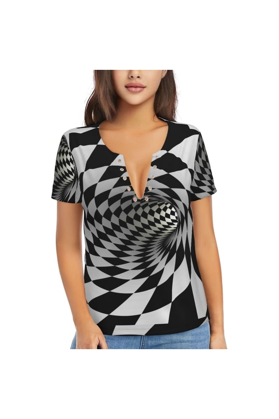 3D Vortex Illusion Print T-Shirts Short Sleeve V Neck Tees for Women Fashion Tops Trendy Lightweight Soft Casual Summer Outfits Clothes