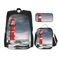 thumbnail image 1 of Naloa 3d Lighthouse in the Surf Print Large Capacity Backpack Lunch Bag Pencil Case Combination 3 Piece Set for Student, 1 of 8