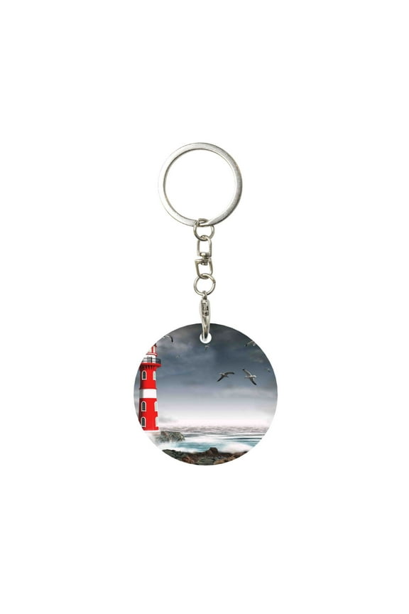 Naloa 3d Lighthouse in the Surf Print Round Keychain Keychain Key Ring, Key Tag, Key Chain Bulk for Gift Accessories (Round)