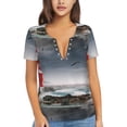thumbnail image 1 of Naloa 3d Lighthouse in the Surf Print T-Shirts Short Sleeve V Neck Tees for Women Fashion Tops Trendy Lightweight Soft Casual Summer Outfits Clothes, 1 of 5
