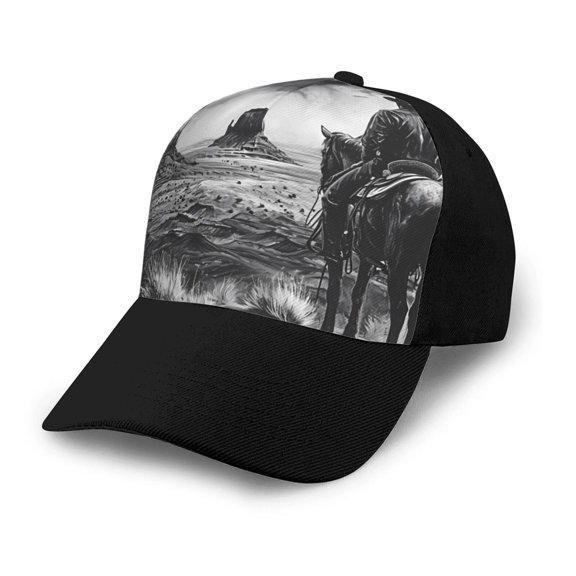 Naloa 60s Black White Western Cowboy Adult adjustable Print Baseball Hat, Patchwork curved brim baseball capfor Men and Women, One Size