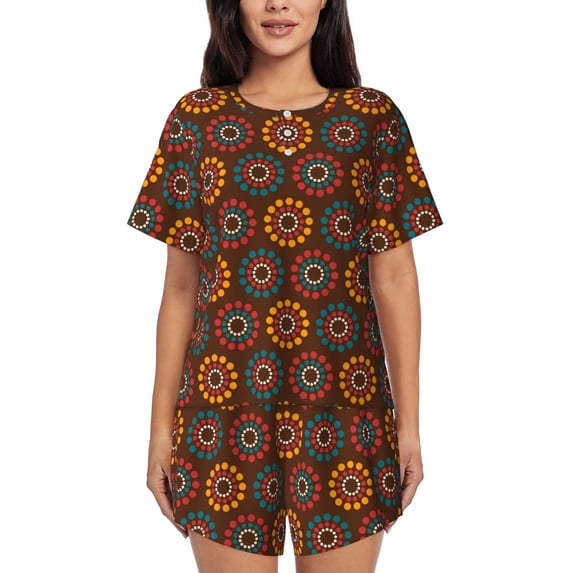 Naloa 60s and 70s Aesthetic1 Women's Short-Sleeved Pajama Set, Loungewear, Summer pajamas, Breathable Cozy - XX-Large