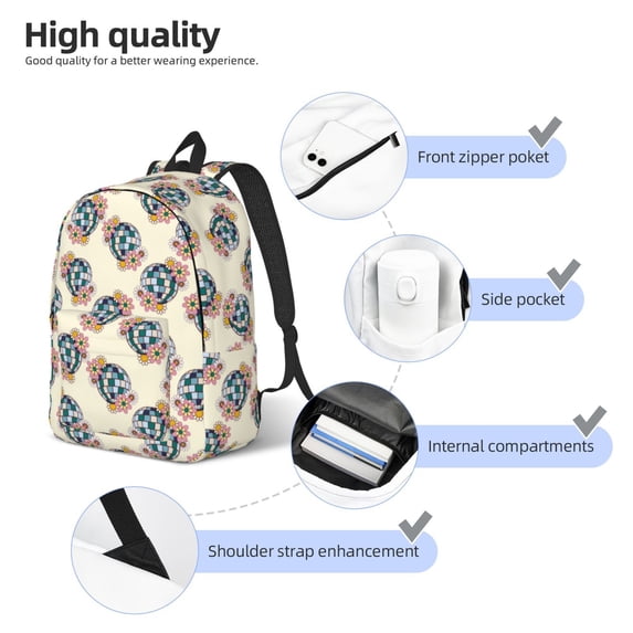 Naloa 70s Disco Ball Print Durable Canvas College Rucksack,Laptop Excursion Backpack,Travel Notebook School Backpack,Bookbag For Men Women