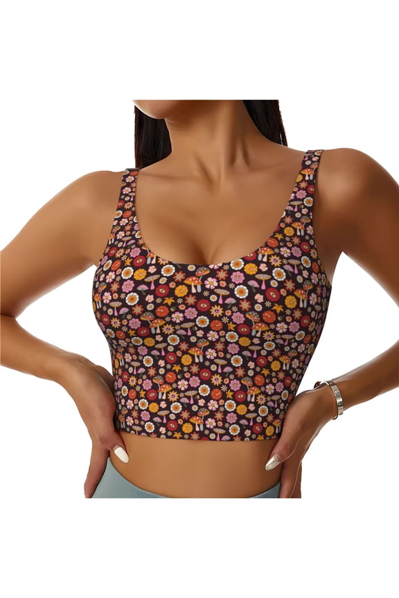 70s Groovy Hippie Retro Sports Bras for Women, High Support Bra with Removable Pads, Comfortable - Medium