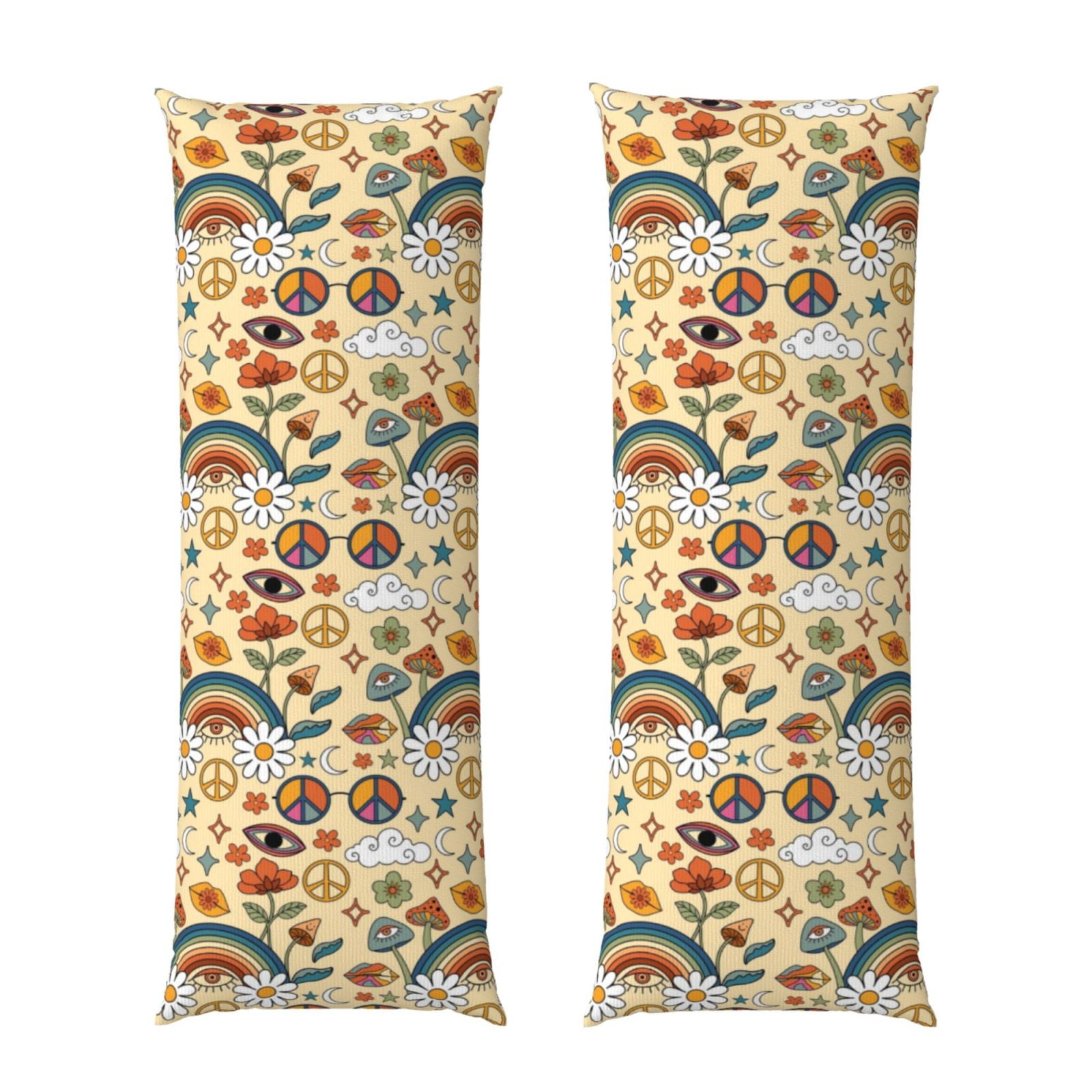 Naloa 70s Hippie Style Super Soft 20x60 Body Pillow Case,Long Side Hidden Zipper（PILLOWS ARE NOT INCLUDED）