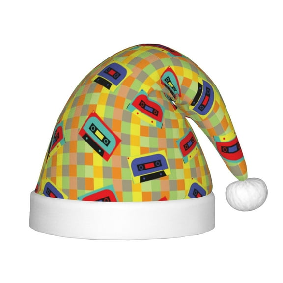 Naloa 90s Audio Tape Santa Hat for Kids Baby Christmas Hats,Girls Boys Toddler Plush Xmas Holiday Hat,Luxury Santa Claus Hat