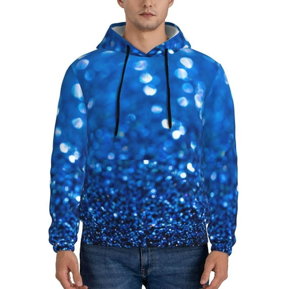 Naloa A Blue Glitter Men's Casual Hooded Collar Drawstring Hoodies Pullover Sweatshirts Casual Long Sleeve Shirts-3X-Large