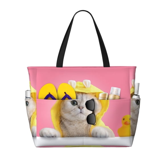 Naloa A Funny Cat Large Capacity Beach Bag, Waterproof Sandproof Beach Swim Pool Bag Tote Bag for Women