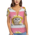 thumbnail image 1 of Naloa A Funny Cat Print T-Shirts Short Sleeve V Neck Tees for Women Fashion Tops Trendy Lightweight Soft Casual Summer Outfits Clothes, 1 of 5