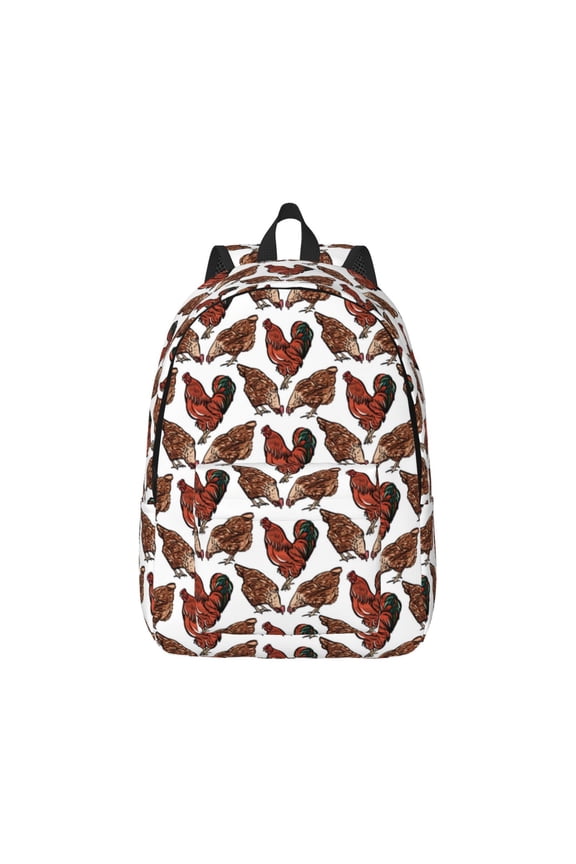 A Rooster With Chickens Canvas Backpack for Men Women Rucksack Casual Travel Daypack College Tote Satchel Bookbag for Teens-Small