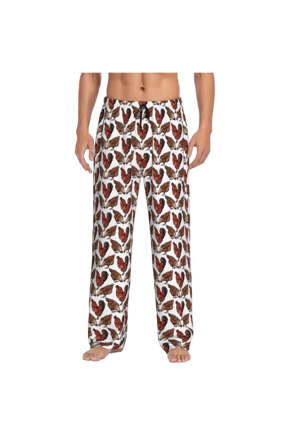 A Rooster With Chickens Pajama Pants Men, PJ Bottoms, Sleep & Lounge Pants-Medium