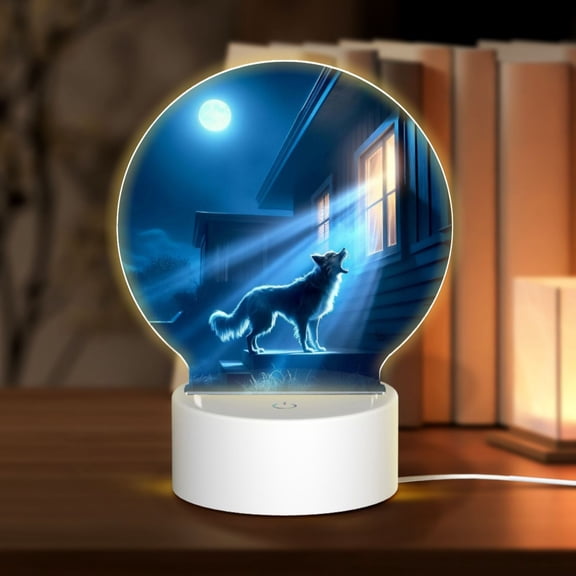 Naloa A Wolf Barks Out A Window Acrylic LED Night Light Custom LED Lights Personalized Nightlight Customized Gifts for Family Couples Friends